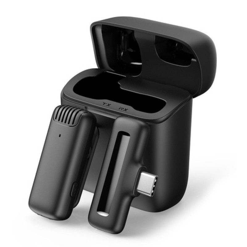 APEXEL APEXEL ασύρματο μικρόφωνο APL-MIC007 με θήκη φόρτισης, USB-C, 2.4GHz, μαύρο