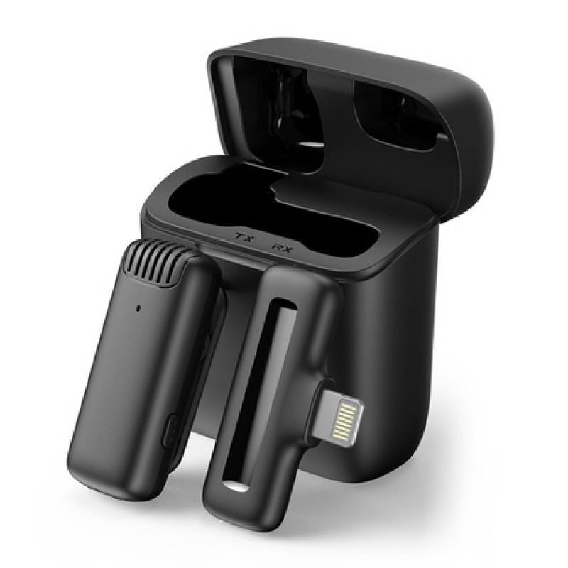 APEXEL APEXEL ασύρματο μικρόφωνο APL-MIC013 με θήκη φόρτισης, Lightning, 2.4GHz, μαύρο