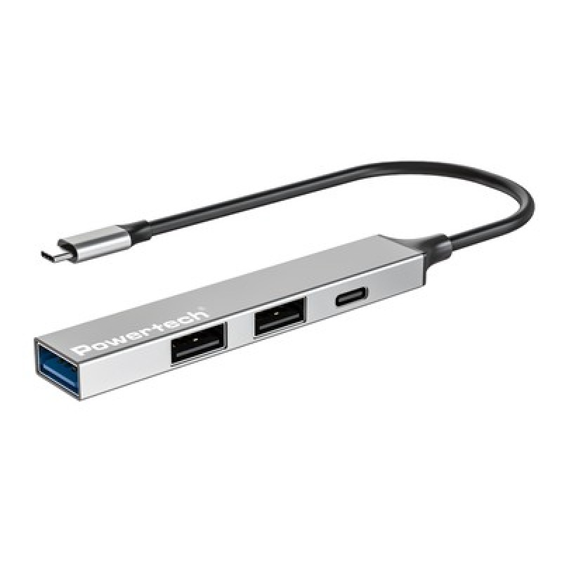 Powertech POWERTECH USB hub PT-1412, 4x θυρών, USB 3.2, 5Gbps, USB-C σύνδεση, γκρι