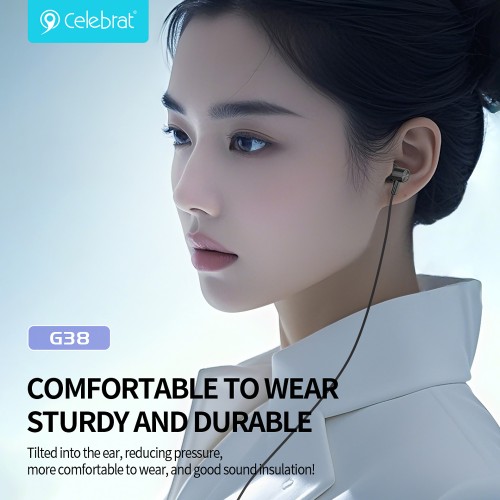 CELEBRAT CELEBRAT earphones με μικρόφωνο G38, USB-C σύνδεση, 10mm, 1.2m, μαύρα