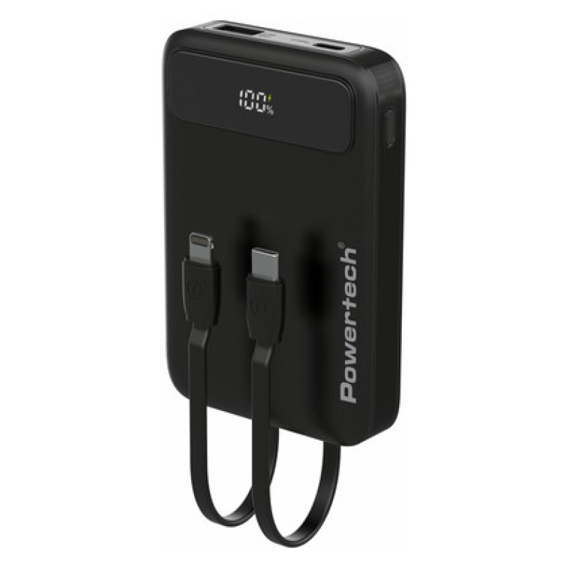 Powertech POWERTECH power bank με καλώδια και οθόνη PT-1417 10000mAh, 22.5W, μαύρο