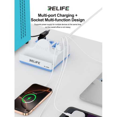 RELIFE RELIFE σταθμός φόρτισης RL-309H, USB/3x USB-C/3x DC/wireless, 72W, λευκός