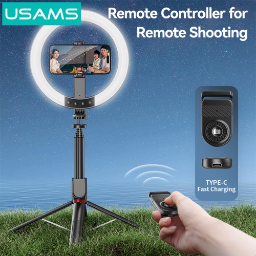 USAMS USAMS φωτιστικό δαχτυλίδι LED ZB323 με τρίποδο & βάση smartphone, μαύρο