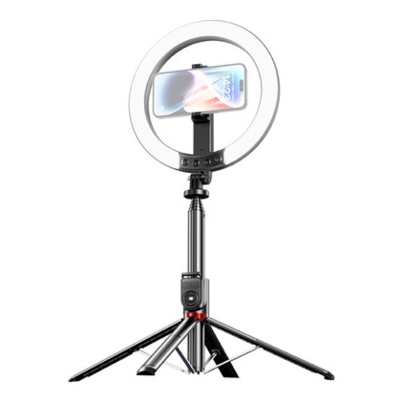 USAMS USAMS φωτιστικό δαχτυλίδι LED ZB323 με τρίποδο & βάση smartphone, μαύρο