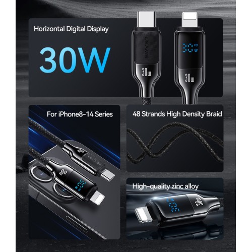 USAMS USAMS καλώδιο Lightning σε USB-C SJ741, 30W, 480Mbps, 1.2m, λευκό