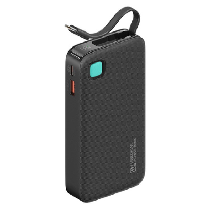USAMS USAMS power bank CD224 με καλώδιο USB-C, 2x θύρες εξόδου, 10000mAh, 20W, μαύρο