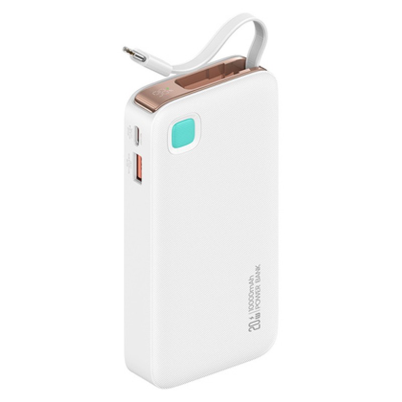 USAMS USAMS power bank CD224 με καλώδιο USB-C, 2x θύρες εξόδου, 10000mAh, 20W, λευκό