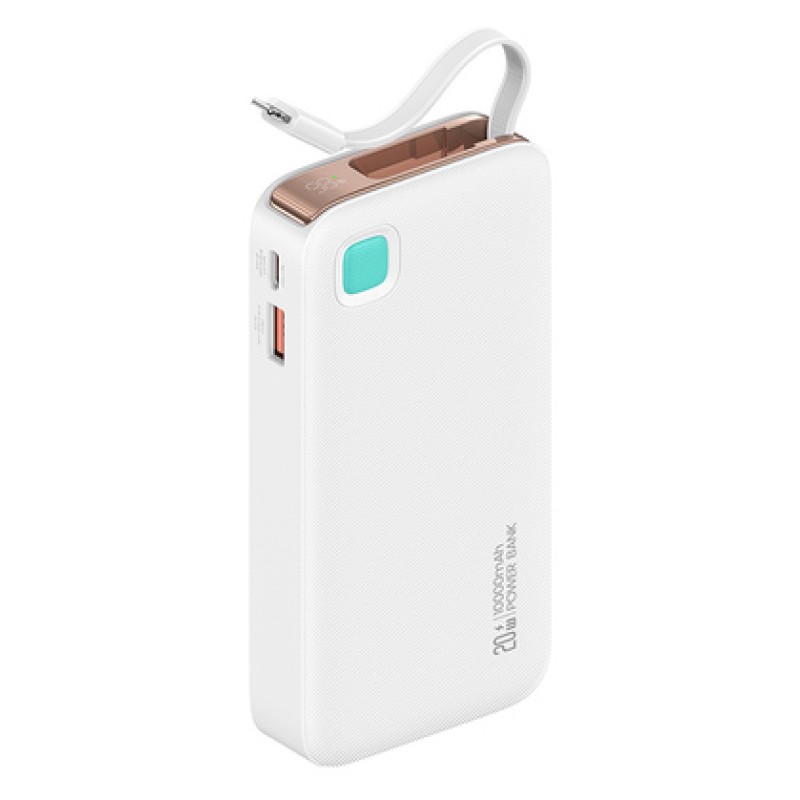 USAMS USAMS power bank CD225 με καλώδιο Lightning, 2x θύρες εξόδου, 10000mAh, 20W, λευκό