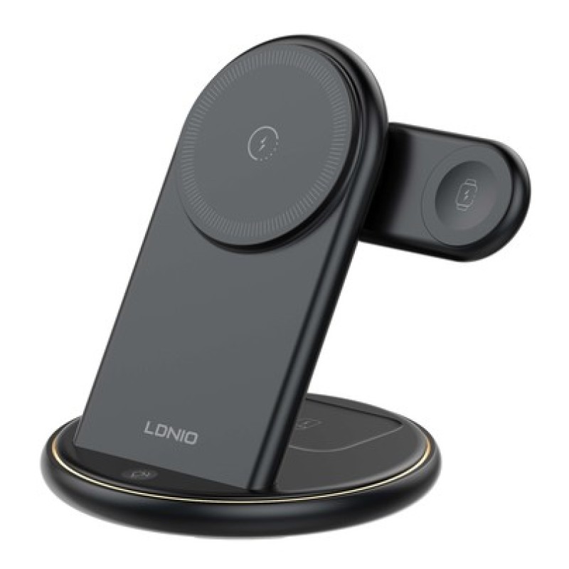 LDNIO LDNIO ασύρματος φορτιστής WL02 με LED φωτισμό, 3 σε 1, 15W, μαύρος