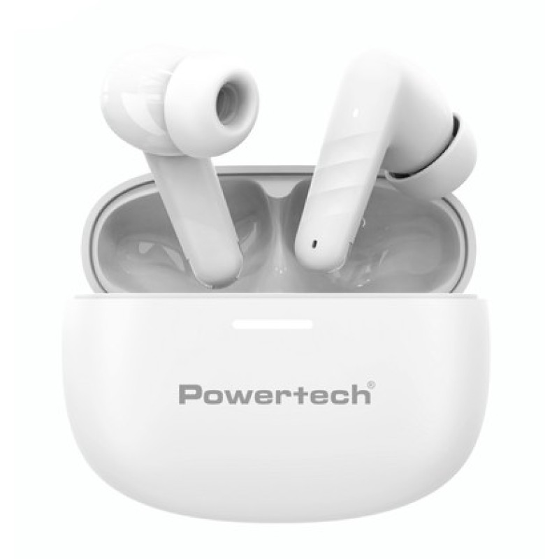 Powertech POWERTECH earphones με θήκη φόρτισης PT-1432, True Wireless, 35/300mAh, λευκά