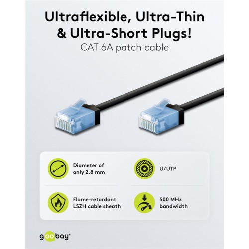 GOOBAY GOOBAY καλώδιο δικτύου 74232, CAT 6A U/UTP, ultra slim, copper, 500MHz, 0.50m, μαύρο