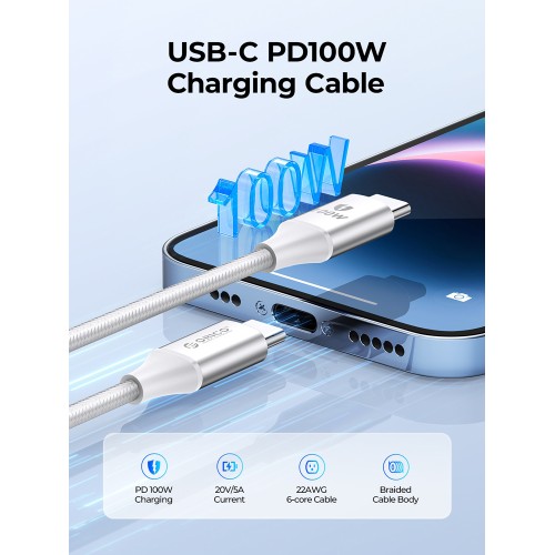 ORICO ORICO καλώδιο USB-C CDX-100CC, 100W, 480Mbps, 1m, λευκό