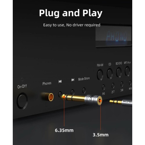 CABLETIME CABLETIME αντάπτορας ήχου 6.3mm σε 3.5mm CT-6M3F-AG, gold plated, γκρι