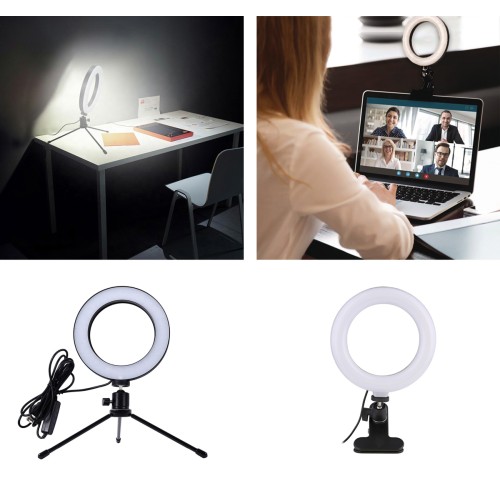 CABLETIME CABLETIME φωτιστικό δαχτυλίδι LED CT-LRL6-PB με μίνι τρίποδα & σφιγκτήρα, βάση smartphone, Φ16cm
