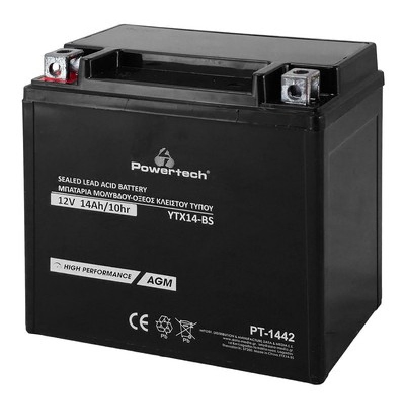 Powertech POWERTECH μπαταρία μολύβδου μοτοσυκλέτας PT-1442, 12V 14Ah, AGM, YTX14-BS