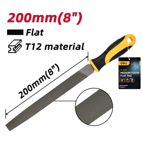 DELI DELI λίμα πλατιά DL75108 με αντιολισθητική λαβή, μετάλλου, 200mm