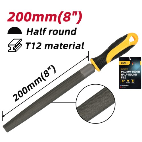 DELI DELI λίμα ημιστρόγγυλη DL76108 με αντιολισθητική λαβή, μετάλλου, 200mm