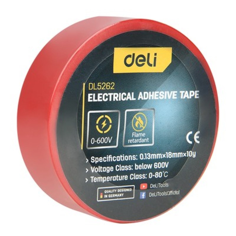 DELI DELI μονωτική ταινία υψηλής αντοχής DL5262, 18mm x 9.15m, κόκκινη