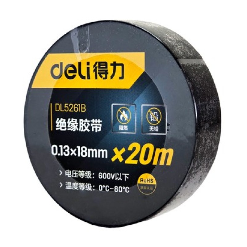DELI DELI μονωτική ταινία υψηλής αντοχής DL5261B, 18mm x 20m, μαύρη