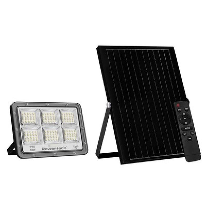 Powertech POWERTECH LED ηλιακός προβολέας PT-1456 με τηλεχειριστήριο, αισθητήρας κίνησης, 60W, 4000K, 750lm, IP66