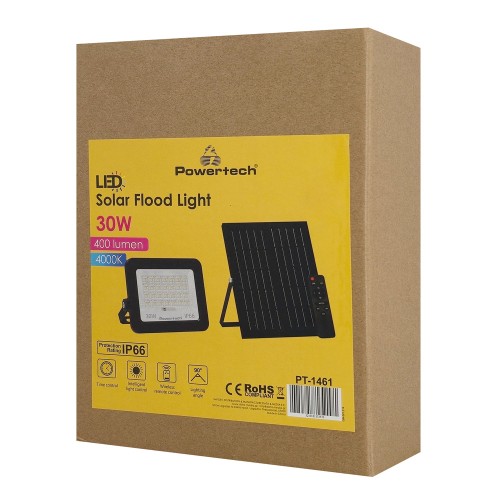 Powertech POWERTECH LED ηλιακός προβολέας PT-1461 με τηλεχειριστήριο, 30W, 4000K, 400lm, IP66