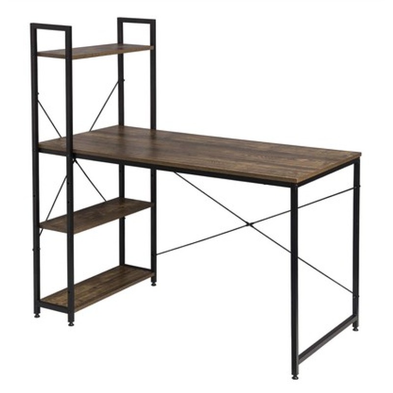 HOME USE HOME USE γραφείο HUH-0249 με ραφιέρα, 120x60x122cm, καφέ/μαύρο