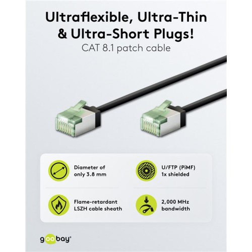 GOOBAY GOOBAY καλώδιο δικτύου 74350, CAT 8.1 U/FTP, ultra slim, copper, 2000MHz, 0.15m, μαύρο