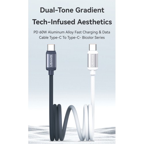 USAMS USAMS καλώδιο USB-C SJ756, 60W, 480Mbps, 1.2m, μαύρο/λευκό