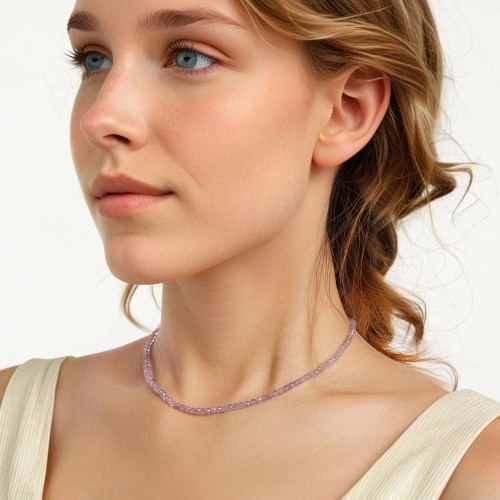 BAMOER BAMOER κολιέ BSN431 με κρύσταλλα, ασήμι 925, μωβ