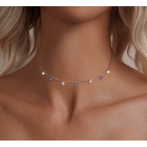 BAMOER BAMOER κολιέ BSN428 με κυβική ζιρκόνια, ασήμι 925, ασημί/μπλε