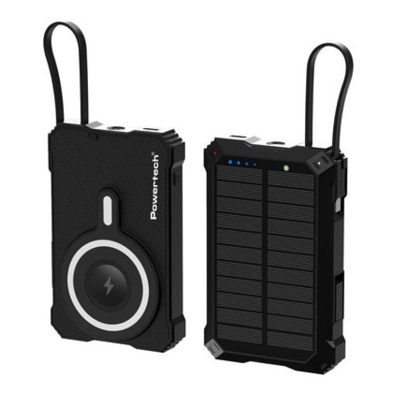 Powertech POWERTECH ηλιακό power bank PT-1505 με καλώδιο & φακό, 10000mah, magnetic wireless, 35W, μαύρο