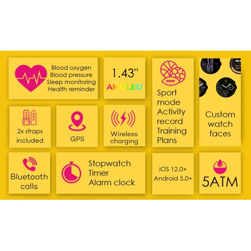 INTIME INTIME smartwatch G6 με 2x λουράκια, heart rate, 1.43