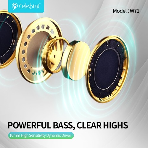 CELEBRAT CELEBRAT earphones με θήκη φόρτισης W71, True Wireless, 10mm, 30/200mAh, μαύρα