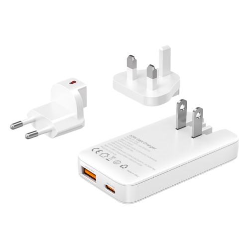 Powertech POWERTECH φορτιστής τοίχου PT-1532, EU/UK/CN βύσμα, USB/USB-C, 65W, GaN, λευκός