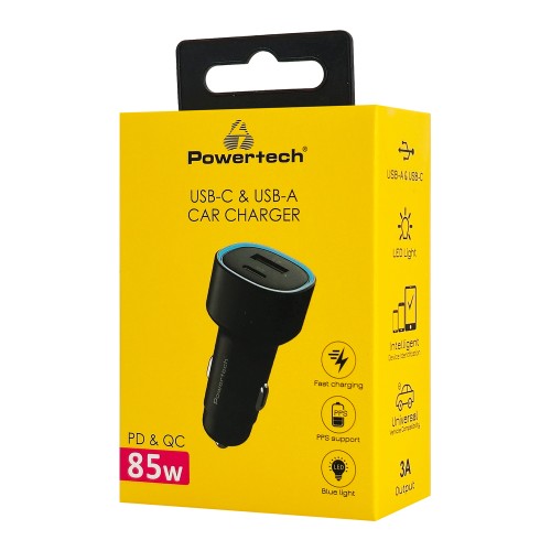 Powertech POWERTECH φορτιστής αυτοκινήτου PT-1539, USB & USB-C, 85W, μαύρος