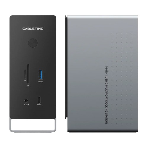 CABLETIME CABLETIME docking station CT-DK181-AG, 16 θυρών, USB-C σύνδεση, 100W PD, 1000Mbps, MST, γκρι