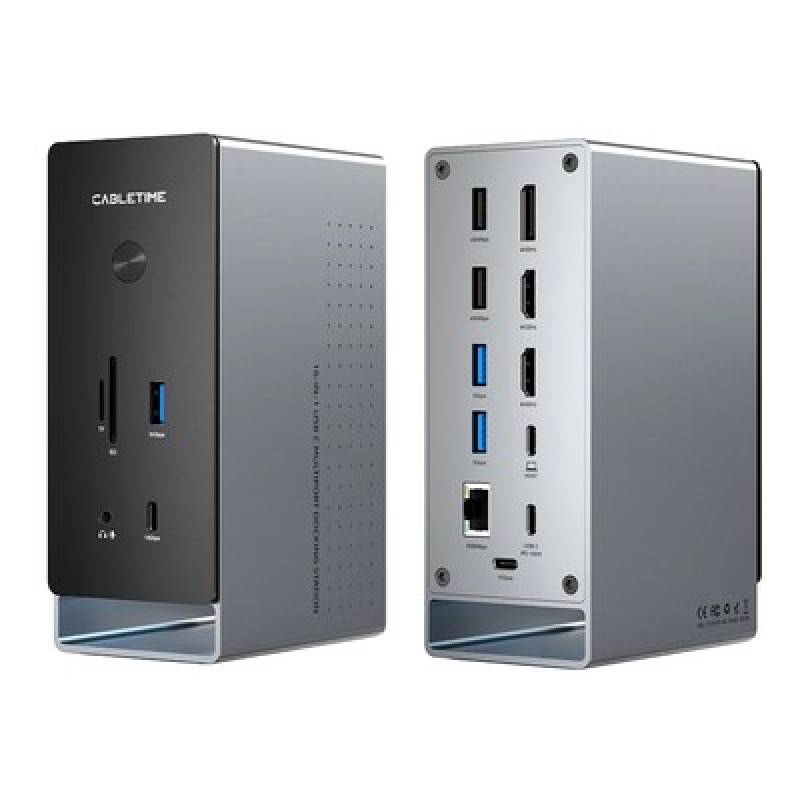 CABLETIME CABLETIME docking station CT-DK181-AG, 16 θυρών, USB-C σύνδεση, 100W PD, 1000Mbps, MST, γκρι