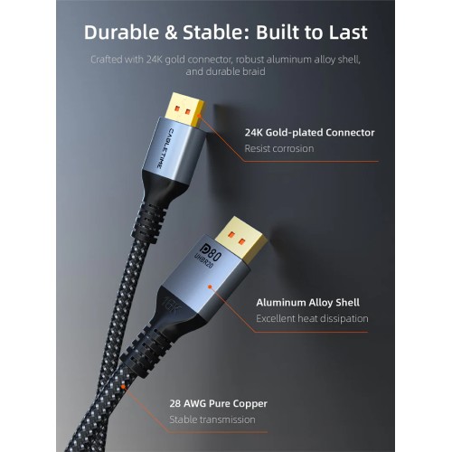 CABLETIME CABLETIME καλώδιο DisplayPort 2.1 CT-DP16K, VESA Certified, 16K/60Hz, 80 Gbps, 2m, μαύρο