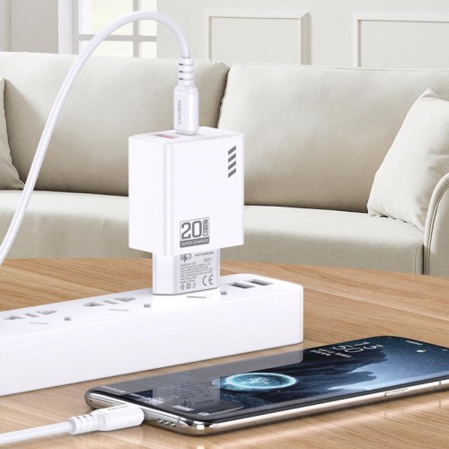 KAKUSIGA KAKUSIGA φορτιστής τοίχου KSC-1240 με καλώδιο USB-C, USB & USB-C, 20W, λευκός