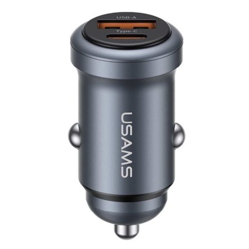 USAMS USAMS φορτιστής αυτοκινήτου CC322, USB & USB-C, 30W, γκρι