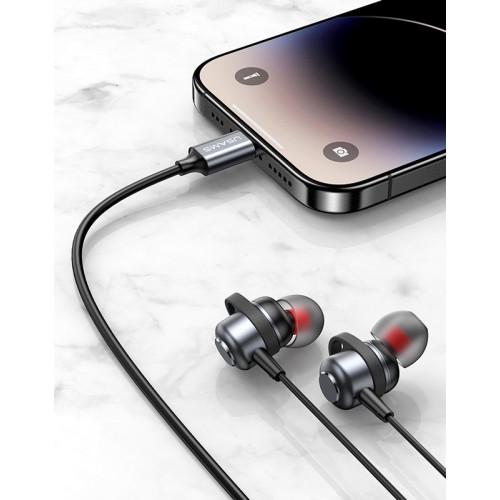 USAMS USAMS earphones με μικρόφωνο US-SJ758, USB-C σύνδεση, μεταλλικά, 1.2m, γκρι