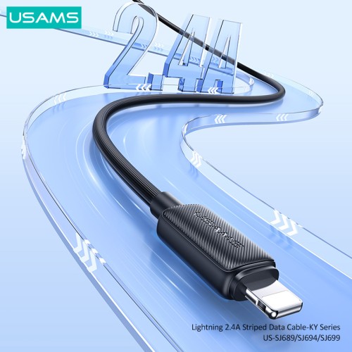 USAMS USAMS καλώδιο Lightning σε USB US-SJ694, 2.4A, 480Mbps, 2m, μαύρο