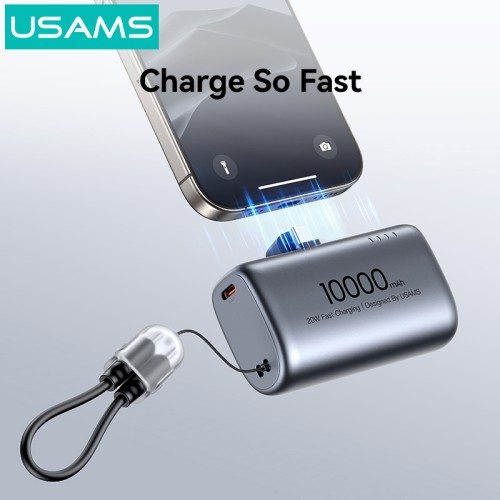 USAMS USAMS power bank CD252 με stand, 2x θύρες εξόδου, 10000mAh, 20W, γκρι