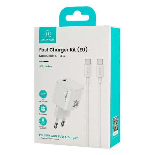 USAMS USAMS φορτιστής τοίχου CC262 με καλώδιο USB-C, 30W, GaN, λευκός