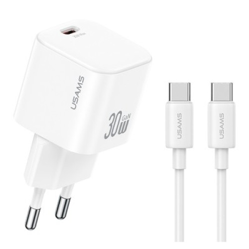 USAMS USAMS φορτιστής τοίχου CC262 με καλώδιο USB-C, 30W, GaN, λευκός