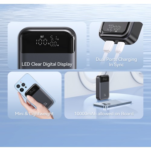 USAMS USAMS power bank CD221 με οθόνη, 2x θύρες εξόδου, 10000mAh, PPS 33W, γκρι