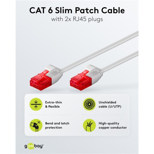 GOOBAY GOOBAY καλώδιο δικτύου 71545, CAT 6 U/UTP, slim, copper, 250MHz, 0.15m, γκρι