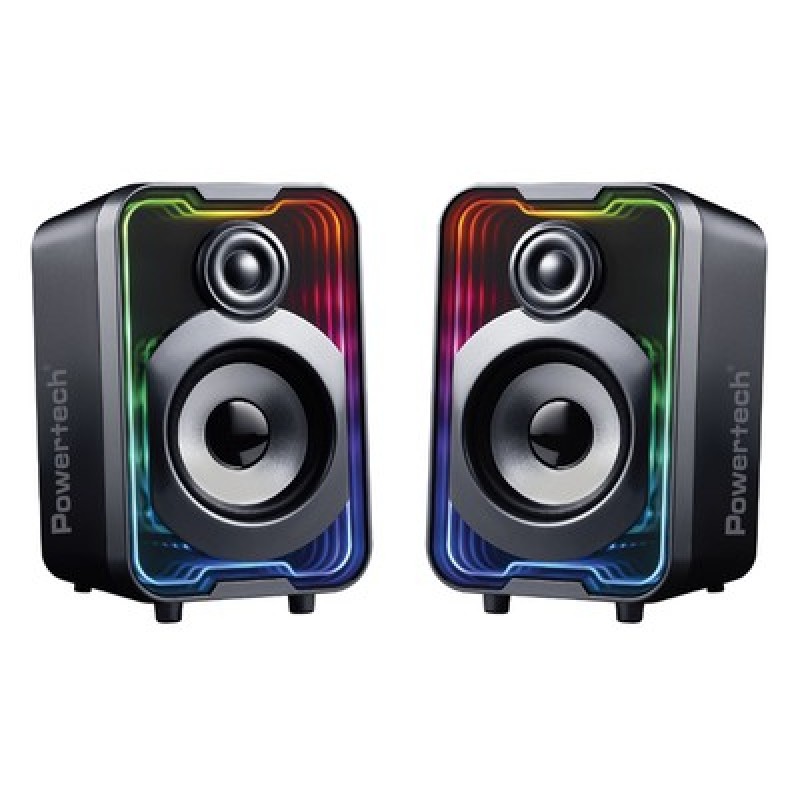Powertech POWERTECH ηχεία PT-1575 με RGB φωτισμό, 2x 5W, Bluetooth & USB/USB-C, μαύρα