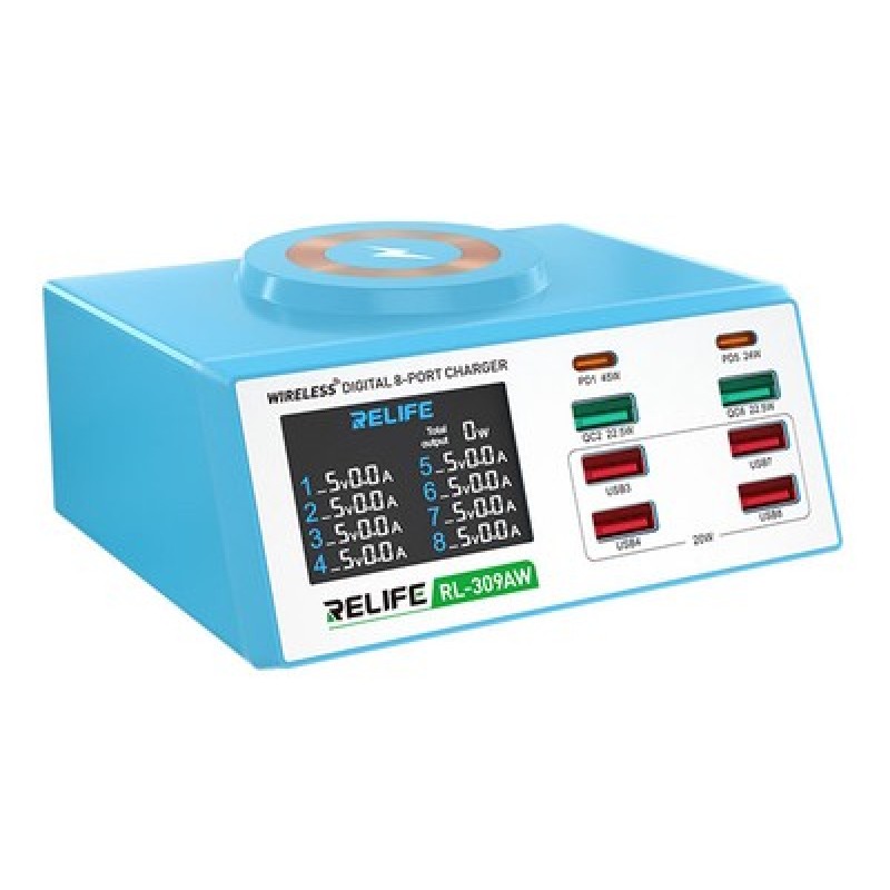 RELIFE RELIFE σταθμός φόρτισης RL-309AW, 6x USB/2x USB-C/wireless, 100W, λευκός