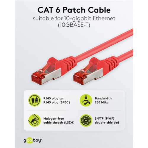 GOOBAY GOOBAY καλώδιο δικτύου 93214, CAT 6 S/FTP, copper, 250MHz, 0.25m, κόκκινο